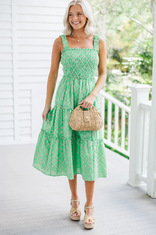 Must-Have Deals Inside!Here To Stay Green Eyelet Midi Dress