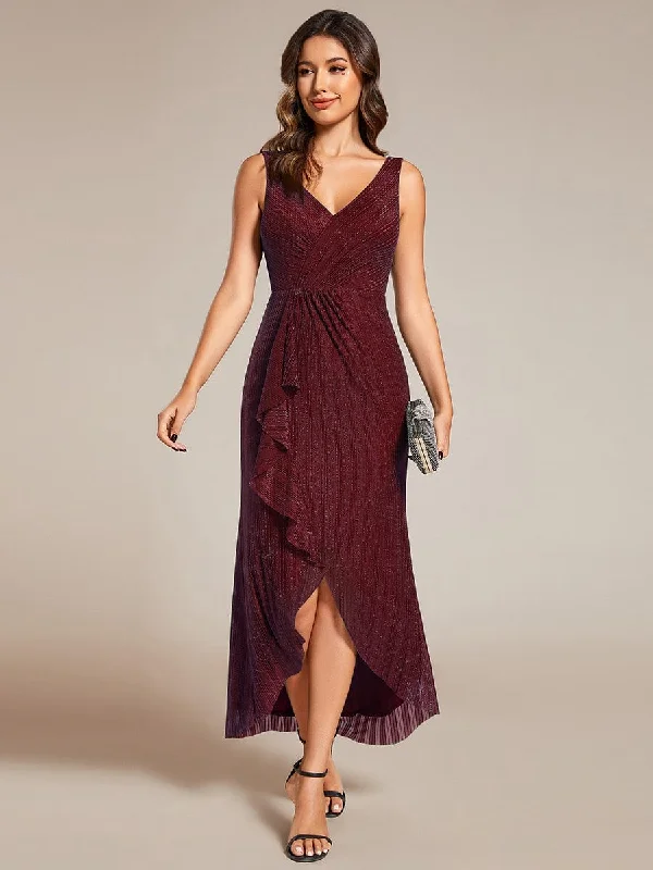 Price Drop Alert!High-Low Ruffle Mermaid Wedding Guest Dress with V-Neck