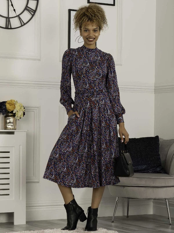 Huge Savings – Act Now!Judith Polo Neck Midi Dress, Blue Multi