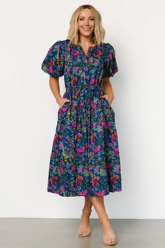Every Deal is a Steal!Karol Puff Sleeve Midi Dress | Blue Multi