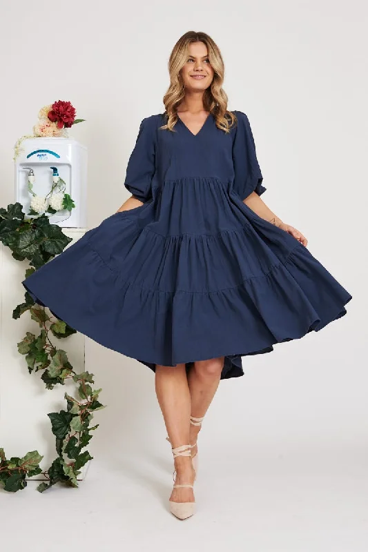 Limited-Time Price Drop!Kehlana Tiered Smock Dress In Navy