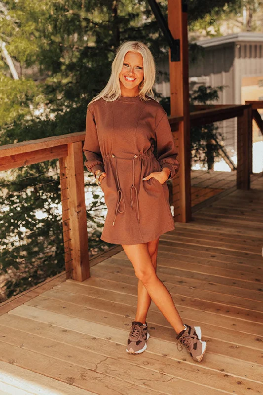 Limited-Time Price Drop!Latte Run Drawstring Mini Dress in Chocolate