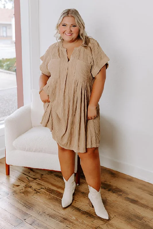Stock Up and Save!Long Weekend Wonderful Shift Dress In Warm Taupe Curves