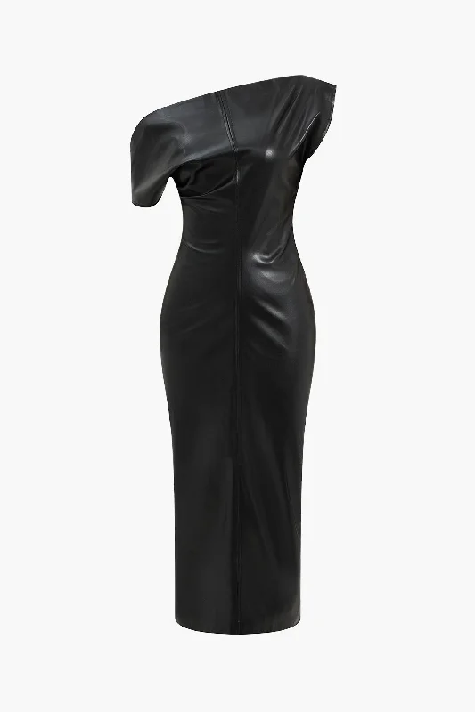 Your Discount is Waiting!Asymmetry Faux Leather Zipper Midi Dress