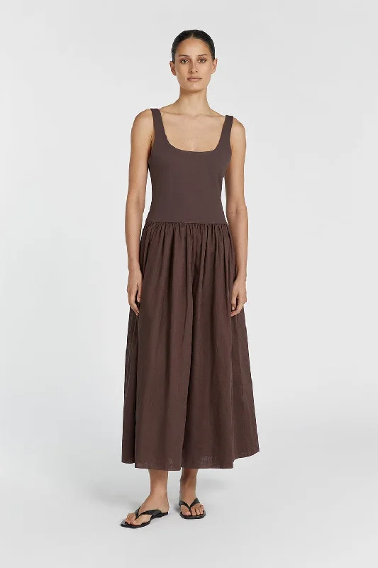 Find the Best Deals Here!MON CHOCOLATE SCOOP NECK MIDI DRESS