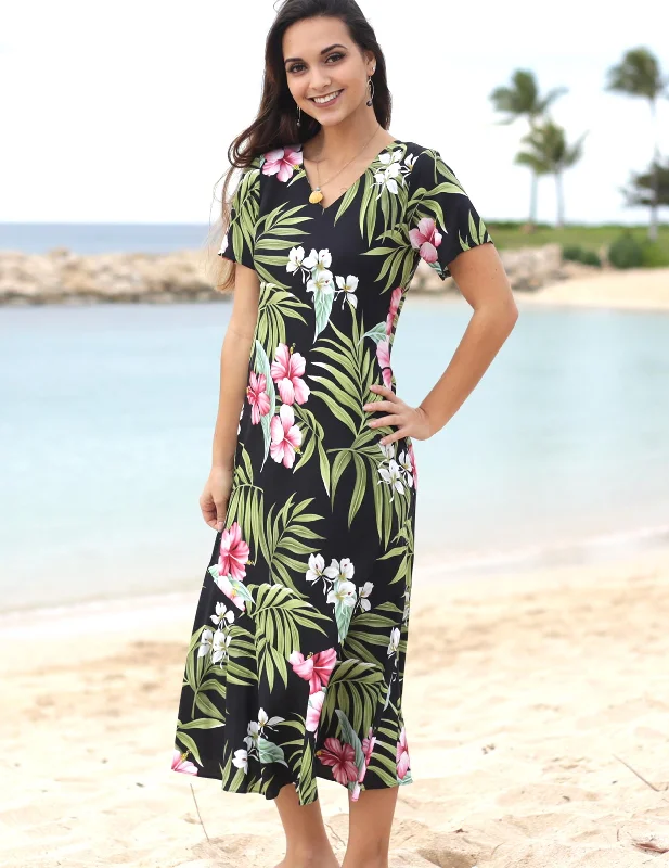 Don’t Wait – Deals Won’t Last!Nalani Long Rayon Hawaiian Dress Maxi V-Neck Tea Length