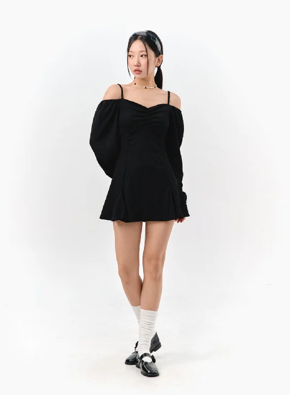 Score Big Savings Today!Off-Shoulder Shirred Mini Dress IS301
