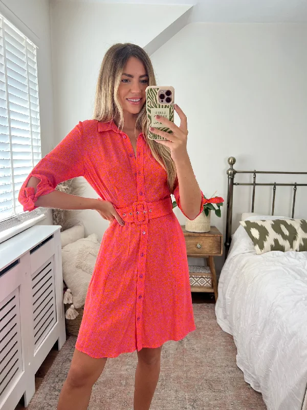 Limited Deals, Unlimited Savings!Olivia Mini Belted Shirt Dress / Pink Animal Print