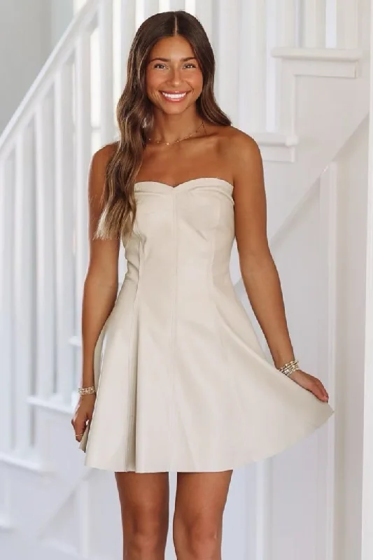 Enjoy Huge Discounts Now!On My Mind Vegan Leather Mini Dress - Ecru