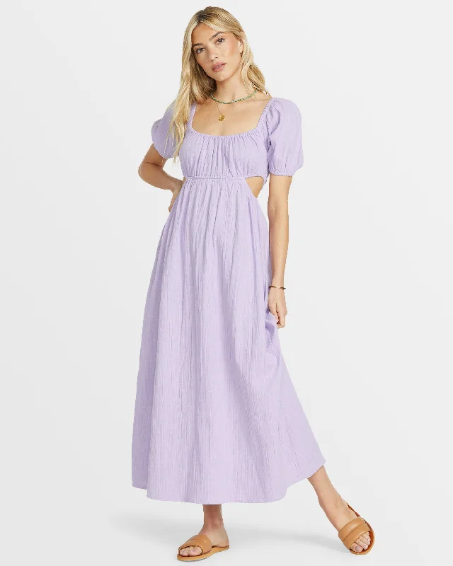 Don’t Wait – Deals Won’t Last!On The Coast Puff Sleeves Midi Dress - Purple Rose