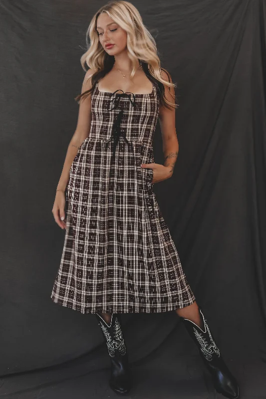 Hottest Discounts of the Year!Pretty And Proper Plaid Burgundy Bow Midi Dress