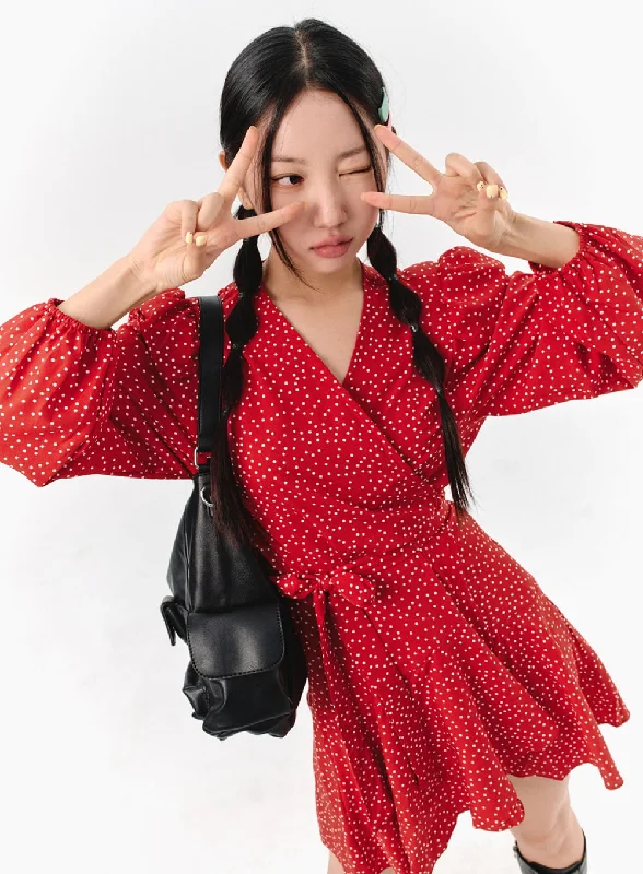 Enjoy Huge Discounts Now!Polka Dot Mini Wrap Dress IS301