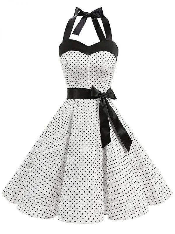 Your Dream Deal is Here!BerriesJam - 2024 Polka Dot Print Retro Halter Pin Up Rockabilly Party Dress