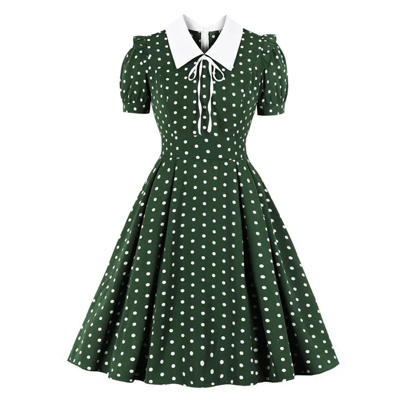 Limited Time Offer!BerriesJam - 2024 Polka Dot Robe Short Sleeve Elegant Summer Pleated Dress