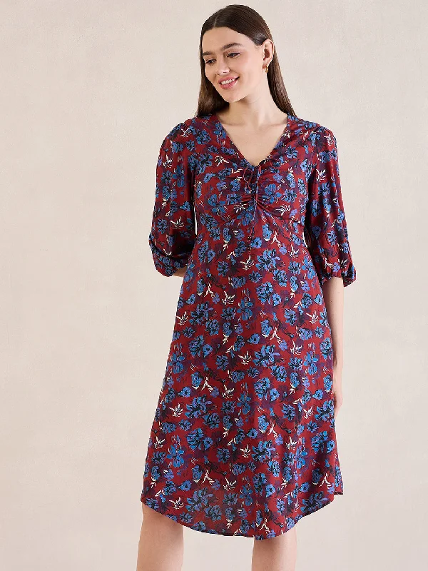 Special Offer – Act Fast!Red Floral Tie Up Detail Midi Dress