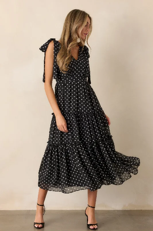 Get More for Less!Savor The Moment Black Polka Dot Midi Dress