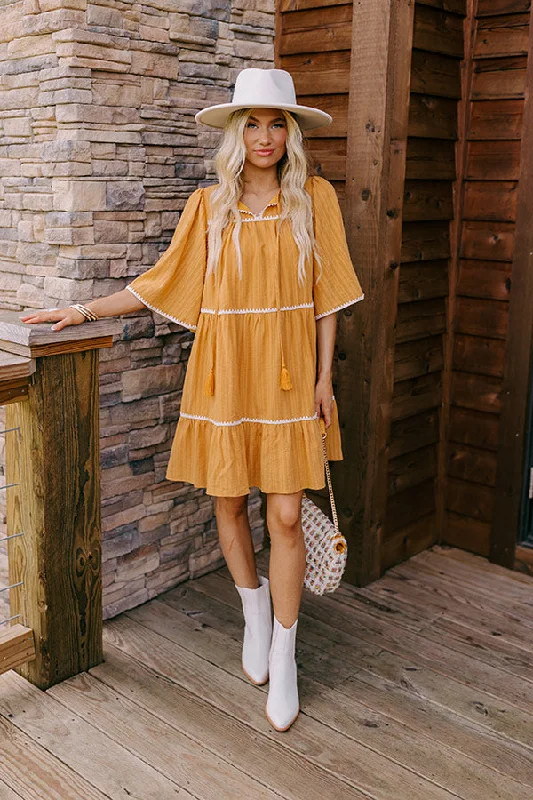 Special Offer – Act Fast!Simply Lovely Tiered Mini Dress in Mustard