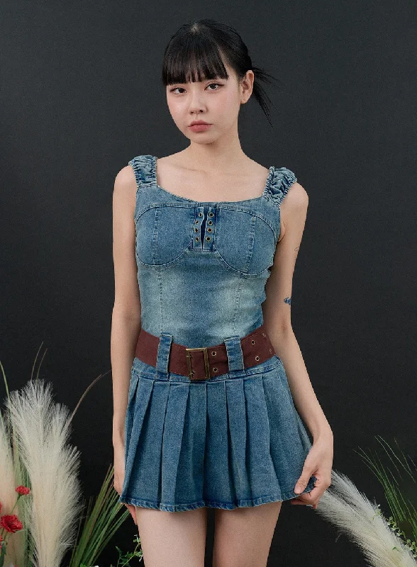 Your Chance to Save is Now!Sleeveless Mini Denim Dress IS306