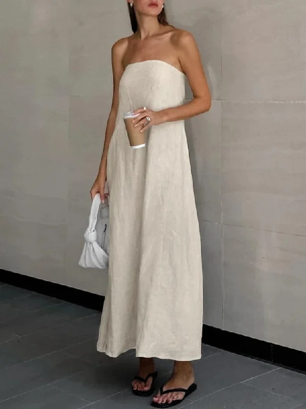 Act Fast – Limited Time Savings!Strapless Linen Midi Dress