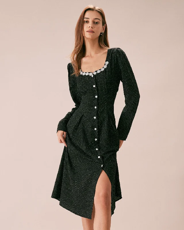 Your Favorite Sale is Back!The Black U Neck Polka Dot Lace Midi Dress