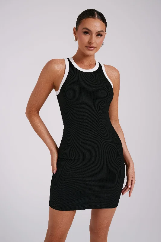 Your Dream Deal is Here!Tina Ribbed Racer Neck Mini Dress - Black