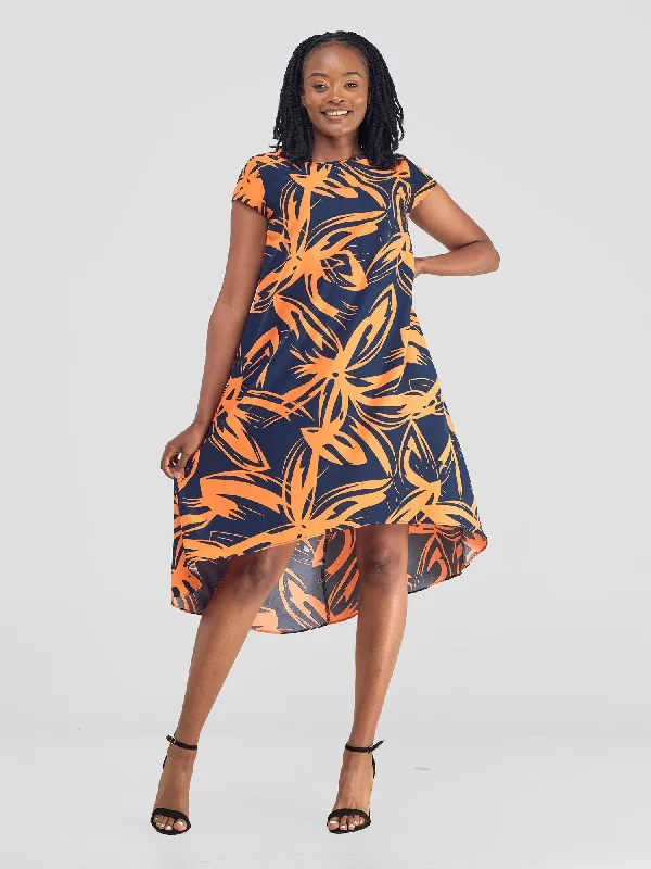 Limited Deals, Unlimited Savings!Jema High Low Tent Dress - Navy / Orange Print