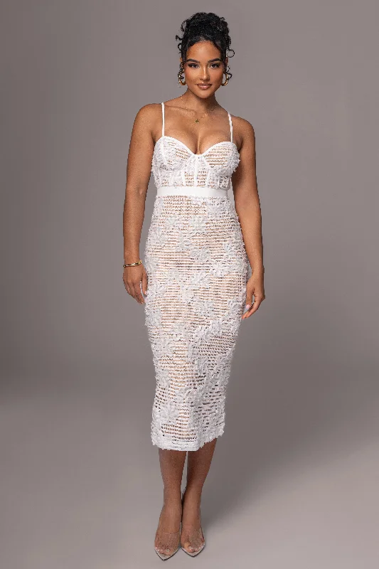 Save Money, Shop Happy!White Angelic Lace Midi Dress