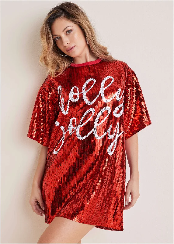 Flash Sale – Act Fast!Sequin T-Shirt Dress - Red & White