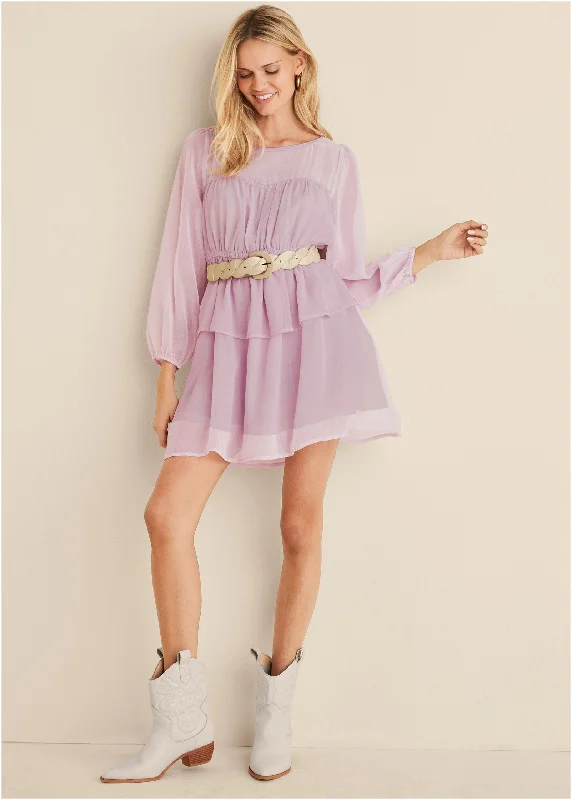 Save Like Never Before!Sheer Beauty Mini Dress - Lilac